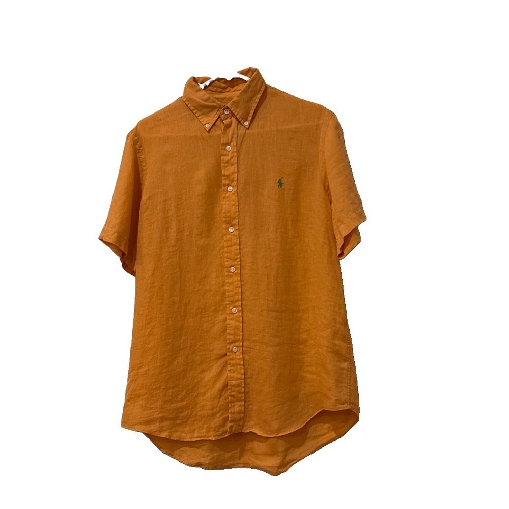 Polo Ralph Lauren Linen Shirt Mens Size Medium Orange Button Down Short Sleeve
